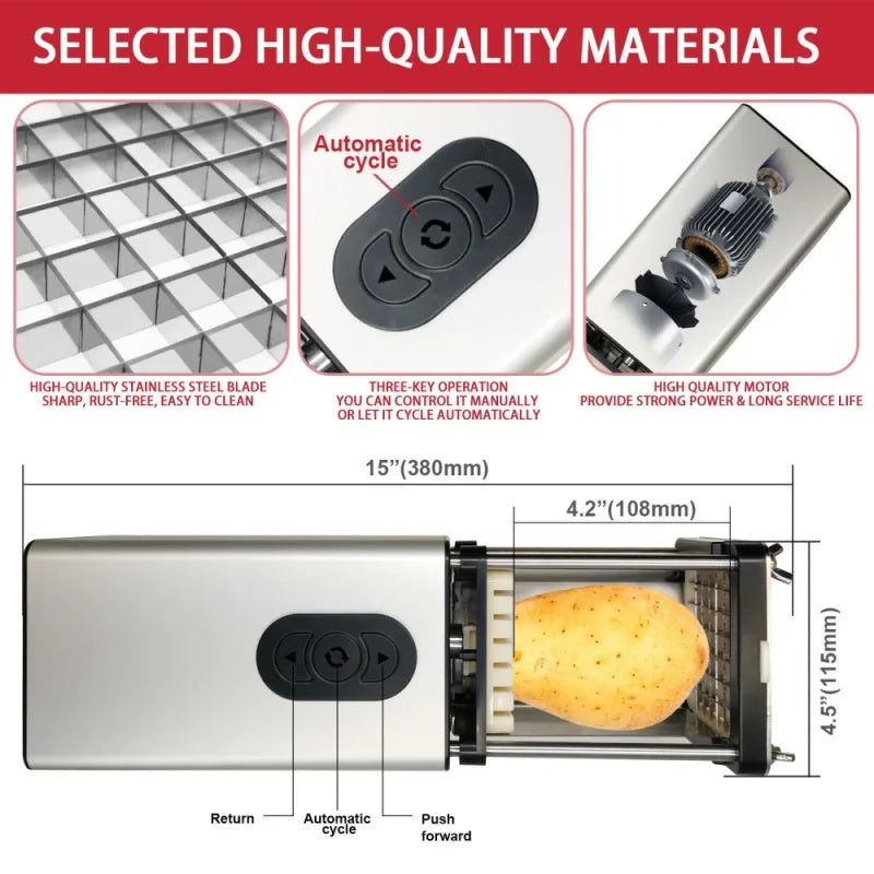Kitchen Gadget Electric French Fry Cutter With Blades Stainless Steel Vegetable Potato Carrot For Commercial Household - NOMAN STORE LLC