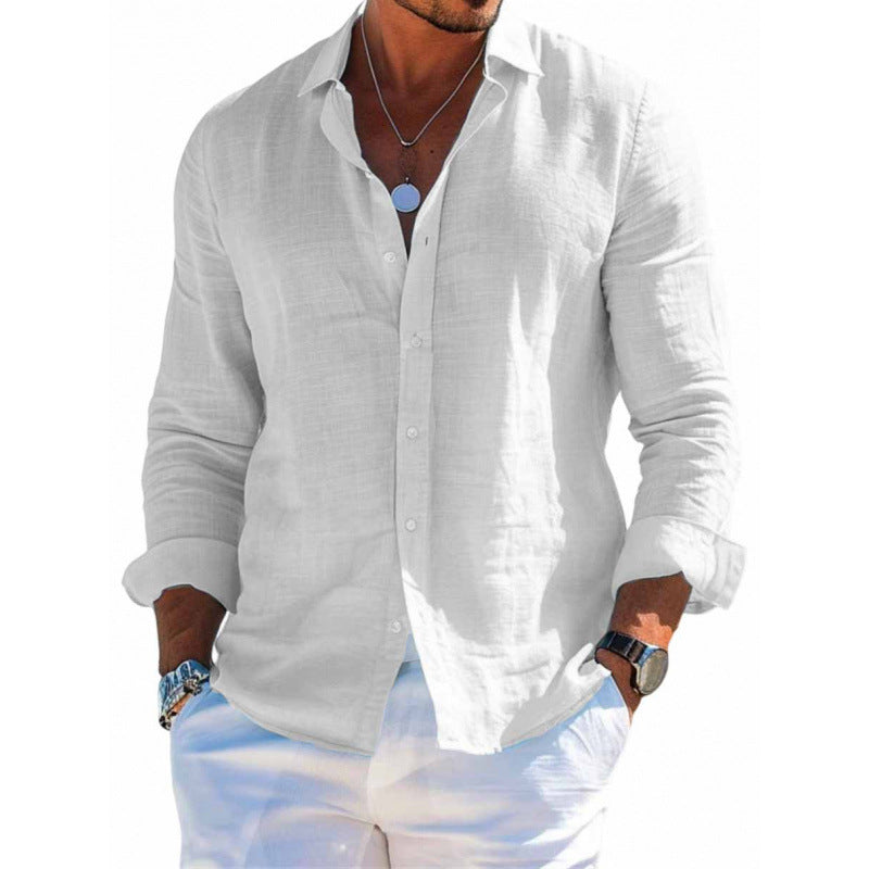 Men's Long Sleeve Shirt Casual Loose Lapel Button Top Solid Color Plus Size Blouse Clothing - NOMAN STORE LLC