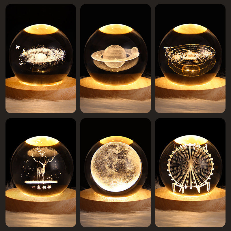 LED Night Light Galaxy Crystal Ball Table Lamp 3D Planet Moon Lamp Bedroom Home Decor For Kids Party Children Birthday Gifts - NOMAN STORE LLC