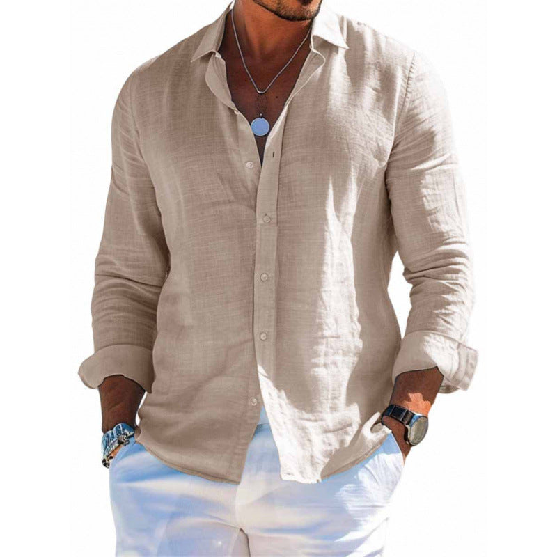 Men's Long Sleeve Shirt Casual Loose Lapel Button Top Solid Color Plus Size Blouse Clothing - NOMAN STORE LLC