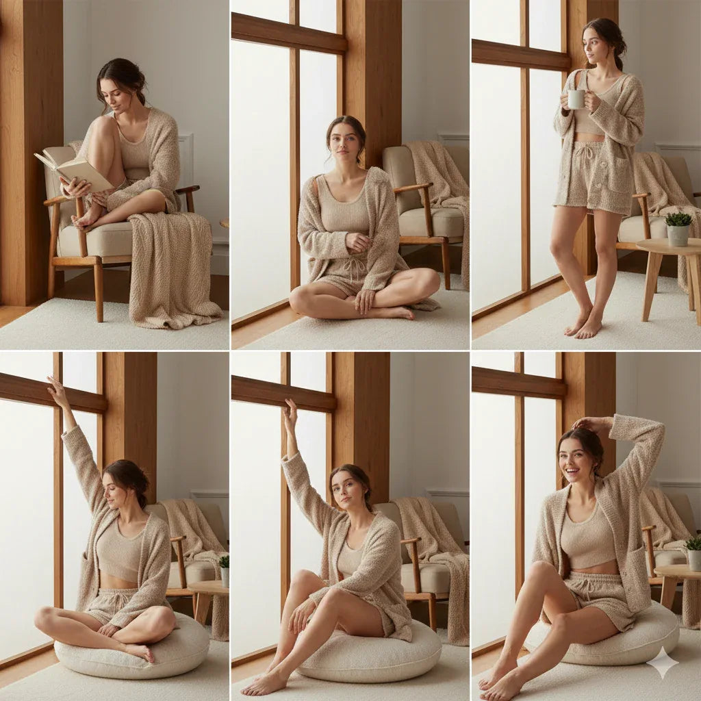 3pcs Womens Clothing Long Sleeve Crop Tank Top And Drawstring Shorts Pajama Set - Noman Store LLC