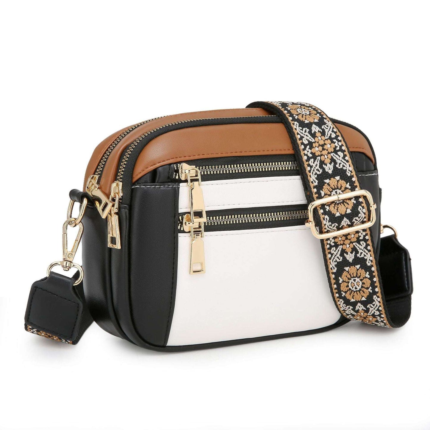 Ladies' Two-Tone Leather Crossbody Bag | Large-Capacity PU Wallet Multi-functional for Women - Noman Store LLC