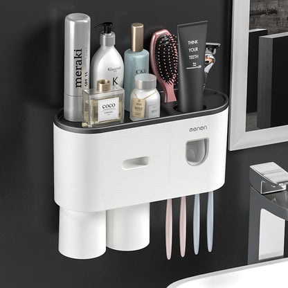Non-marking Hanging Magnetic Toothbrush Holder Single Drawer Storage Rack With Toothpaste Squeezer Toiletry Set - NOMAN STORE LLC