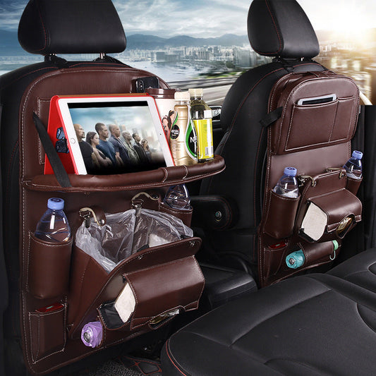 PU Leather Car Storage Bag Multifunction Seat Back Tray Hanging Bag Waterproof Car Organizer Automotive Interior Accessories - NOMAN STORE LLC