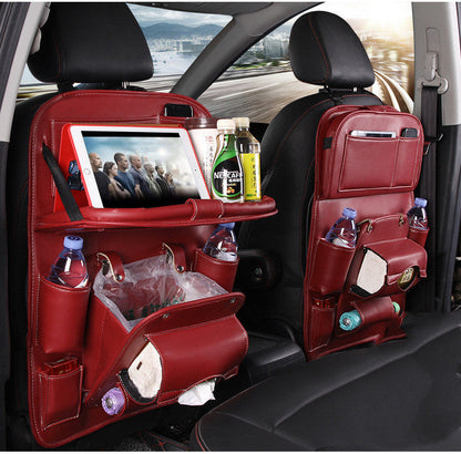 PU Leather Car Storage Bag Multifunction Seat Back Tray Hanging Bag Waterproof Car Organizer Automotive Interior Accessories - NOMAN STORE LLC