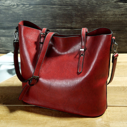 Simple Oil Wax Leather Messenger Shoulder Bags Women's High Capacity Portable Tote Bag - NOMAN STORE LLC
