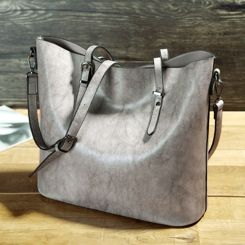 Simple Oil Wax Leather Messenger Shoulder Bags Women's High Capacity Portable Tote Bag - NOMAN STORE LLC
