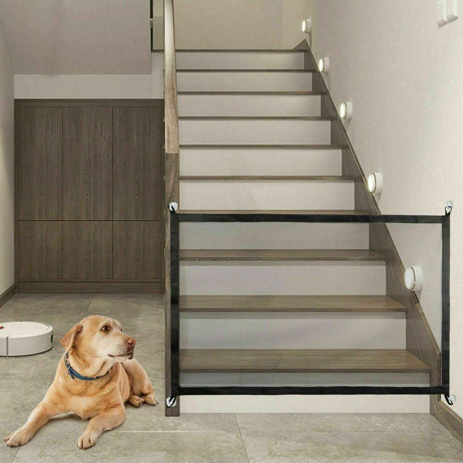 Pets Dog Cat Baby Safety Gate Mesh Fence Magic Portable Guard Net Stairs Doors - NOMAN STORE LLC