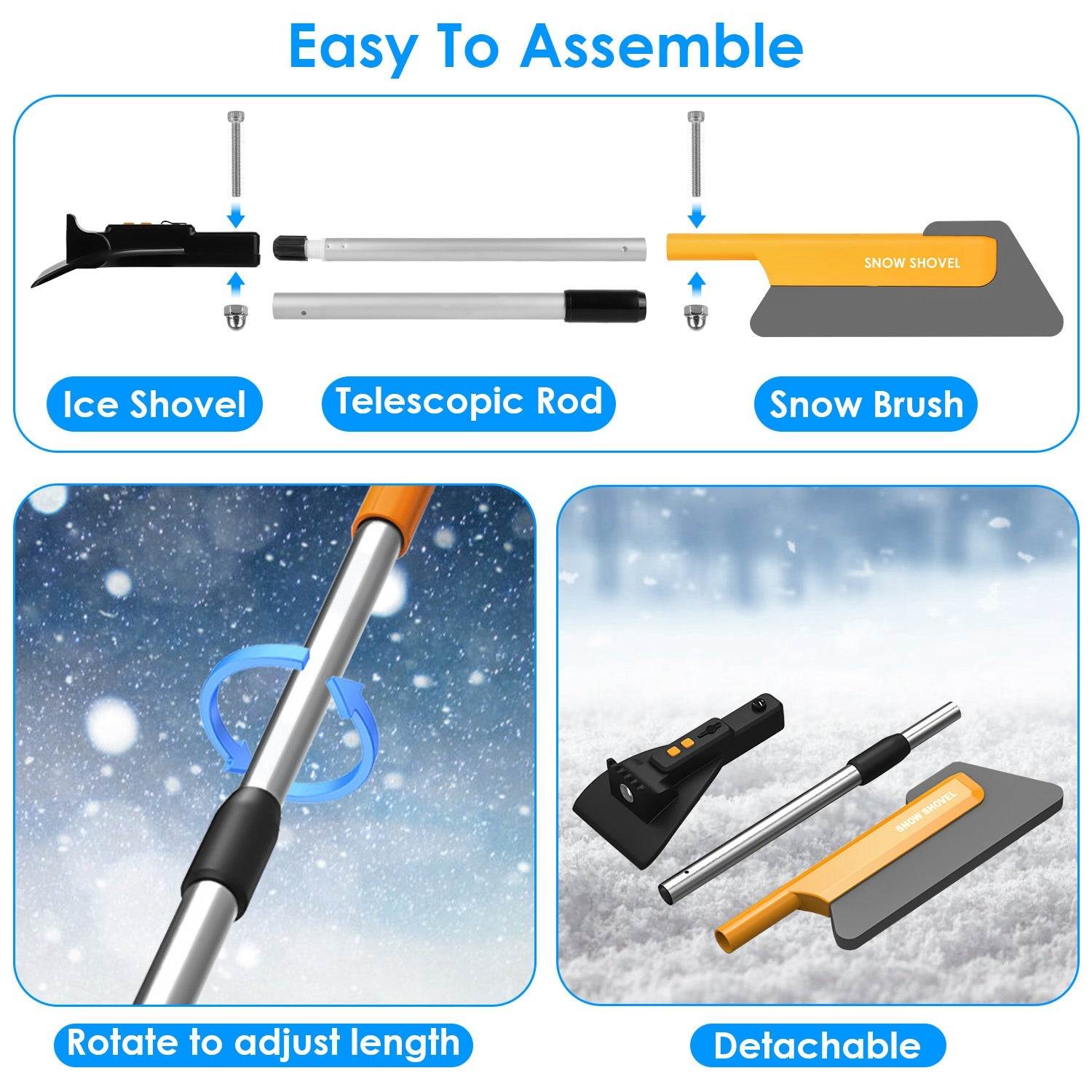 1Pc 3 In 1 Car Snow Removal Shovel With Lights Car Snow Removal Tool Telescopic Windshield Ice Scraper Snow Brush Shovel - Noman Store LLC