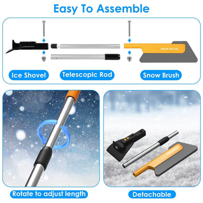1Pc 3 In 1 Car Snow Removal Shovel With Lights Car Snow Removal Tool Telescopic Windshield Ice Scraper Snow Brush Shovel - Noman Store LLC