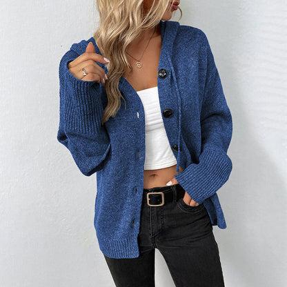 Ins Single-breasted Hooded Sweater Women's Solid Color Cardigan Coat Clothing - NOMAN STORE LLC
