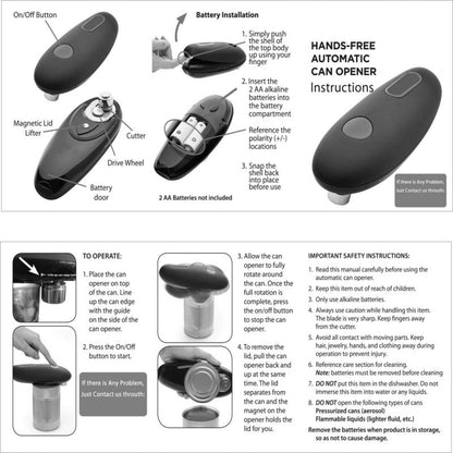 Electric Can Opener Automatic Jar Bottle Can Machine One Touch Portable Kitchen Hand Free Opening Opener Tool Gadgets - NOMAN STORE LLC