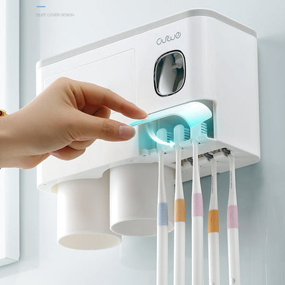 Non-marking Hanging Magnetic Toothbrush Holder Single Drawer Storage Rack With Toothpaste Squeezer Toiletry Set - NOMAN STORE LLC