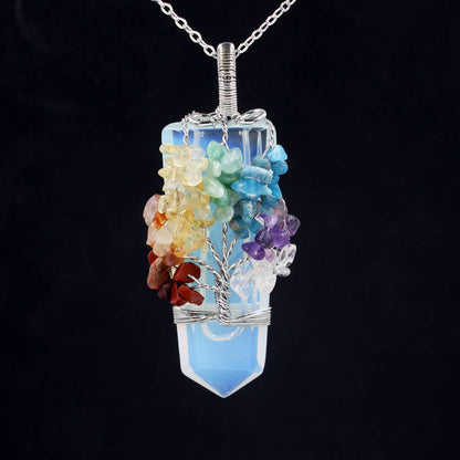 Crystal Column Tree Of Life Winding Pendant Necklace - NOMAN STORE LLC