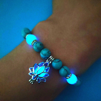 Energy Luminous Lotus Natural Stone Bracelet Yoga Healing Luminous Glow In The Dark Charm Beads Bracelet For Men Women Prayer Buddhism - NOMAN STORE LLC
