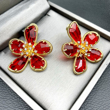 Women's European And American Exaggerated Crystal Flower Earrings - NOMAN STORE LLC