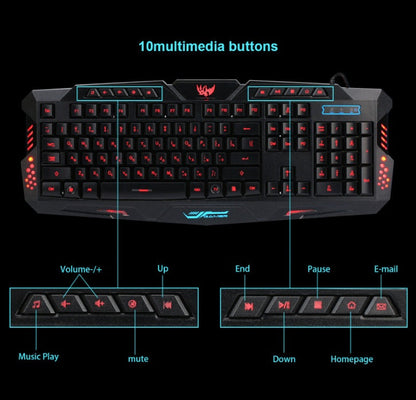 J10 tricolor backlight wired gaming keyboard set colorful luminous gaming mouse keyboard Russian keyboard - NOMAN STORE LLC