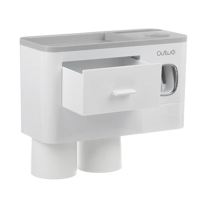 Non-marking Hanging Magnetic Toothbrush Holder Single Drawer Storage Rack With Toothpaste Squeezer Toiletry Set - NOMAN STORE LLC