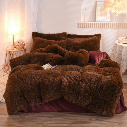 Luxury Thick Fleece Duvet Cover Queen King Winter Warm Bed Quilt Cover Pillowcase Fluffy Plush Shaggy Bedclothes Bedding Set Winter Body Keep Warm - NOMAN STORE LLC