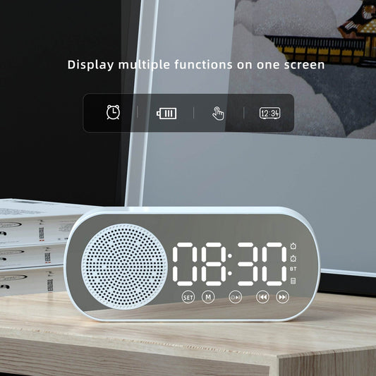 BT Music Alarm Clocks Mirror FM Radio LED Digital Clock 2 Alarm Snooze 24H Electronic Watch Dimming Table Phone Stand USB Clocks - Noman Store LLC