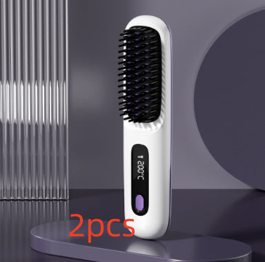 2 In 1 Straight Hair Comb Wireless Hair Straightener Brush Hair Fast Heating Portable Hot Curler USB Charging - NOMAN STORE LLC