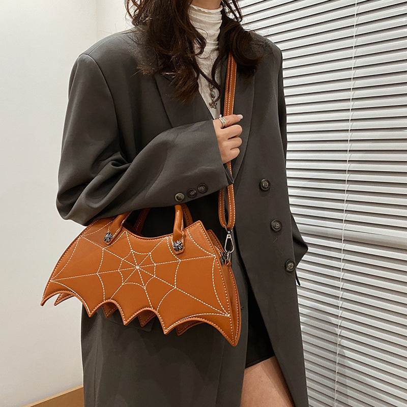 Halloween Spider Web Shoulder Bag – Batgirl-Inspired PU Crossbody Handbag - Noman Store LLC
