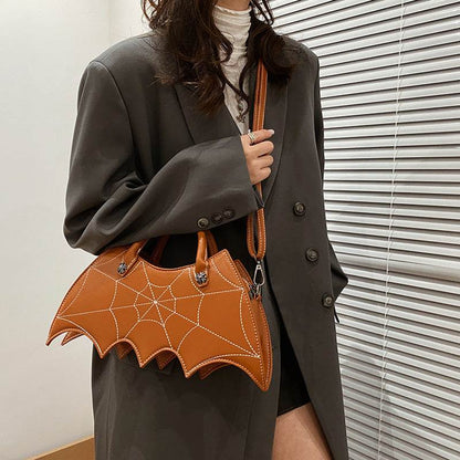 Halloween Spider Web Shoulder Bag – Batgirl-Inspired PU Crossbody Handbag - Noman Store LLC