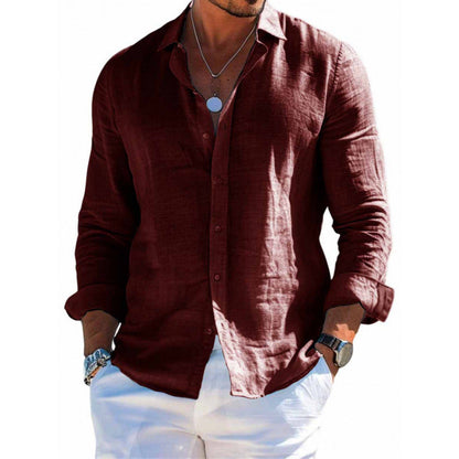 Men's Long Sleeve Shirt Casual Loose Lapel Button Top Solid Color Plus Size Blouse Clothing - NOMAN STORE LLC