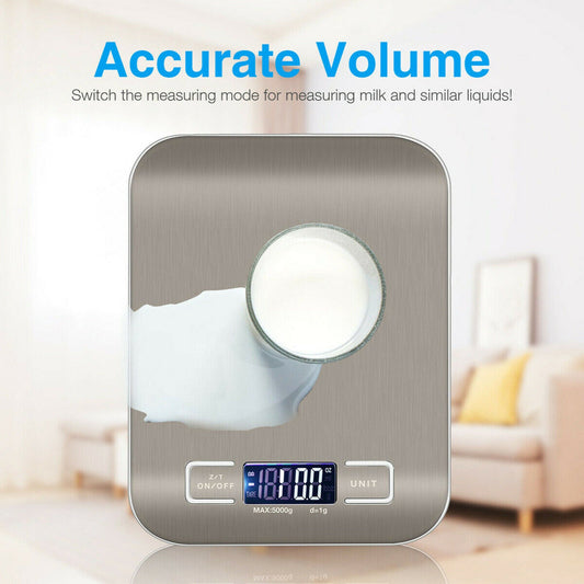 Digital Kitchen Food Scale – 5KG/11lb Stainless Steel Electronic Weighing Machine with LCD Display - NOMAN STORE LLC