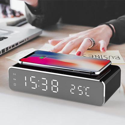 LED Electric Alarm Clock With Wireless Charger Desktop Digital Despertador Thermometer Clock HD Mirror Clock Watch Table Decor - NOMAN STORE LLC