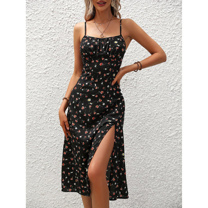 New Polka Dot Print Suspender Dress Summer Sexy Split Long Dresses For Womens Clothing - NOMAN STORE LLC