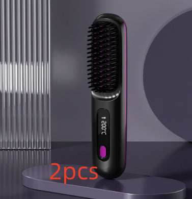 2 In 1 Straight Hair Comb Wireless Hair Straightener Brush Hair Fast Heating Portable Hot Curler USB Charging - NOMAN STORE LLC