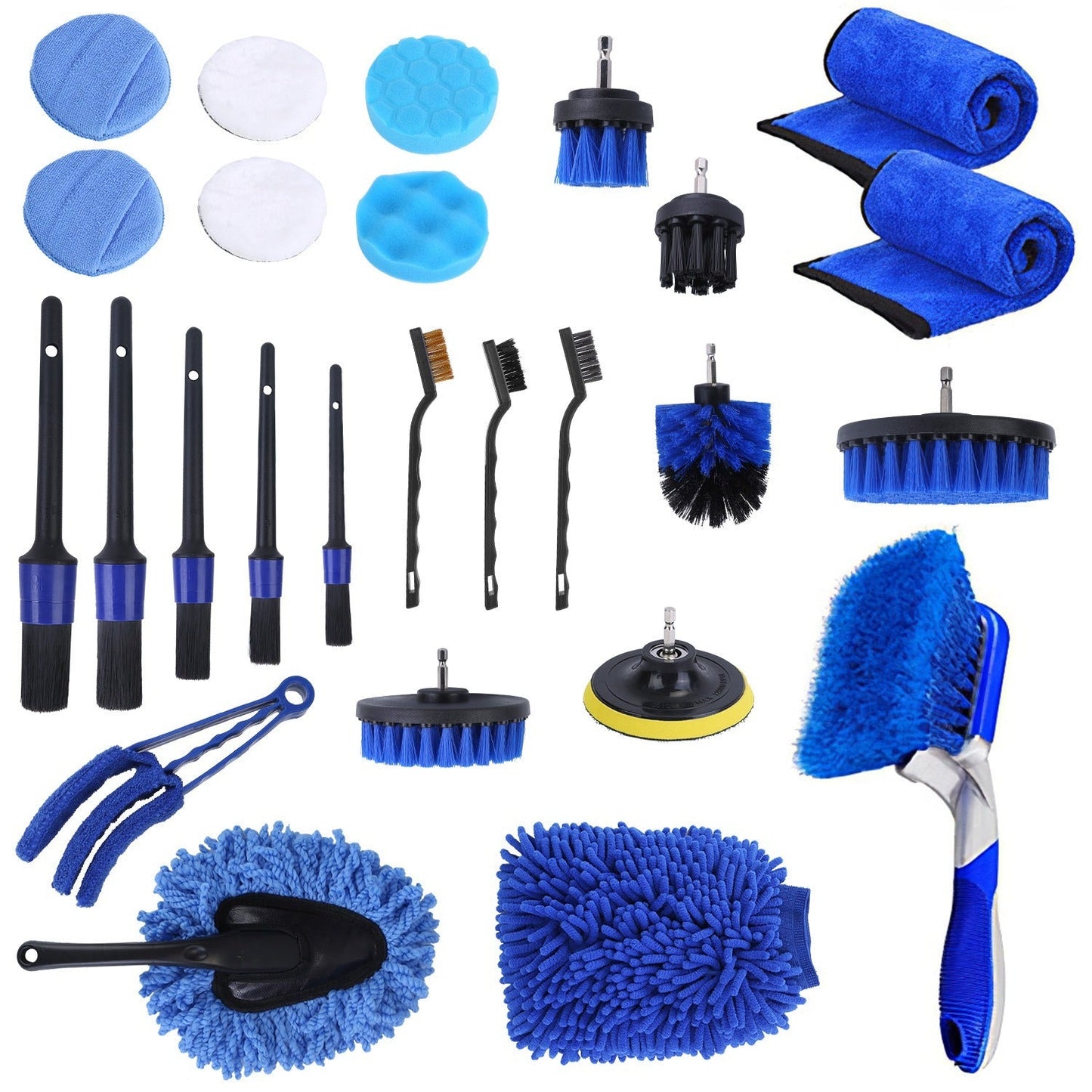 26Pcs Car Detailing Brush Kit Exterior Interior Car Cleaning Set Drill Brush Set Car Buffing Sponge Pads Kit For Cleaning Automobile Interior Exterior Wheels Dashboard - NOMAN STORE LLC
