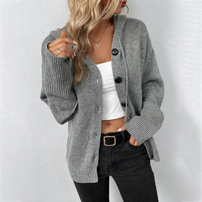 Ins Single-breasted Hooded Sweater Women's Solid Color Cardigan Coat Clothing - NOMAN STORE LLC