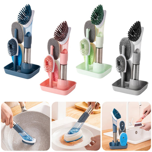 New Multifunctional Dish Brush Household Kitchen Oily Sponge Long Handle Cleaning Brush - NOMAN STORE LLC