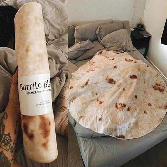 Super Soft Warm Flannel Burrito Blankets 280Gsm Round Shape Airplane Travel Throw Coral Fleece Tortilla Nap Wrap Blankets - NOMAN STORE LLC