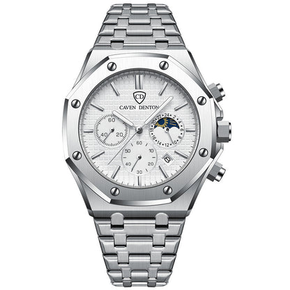 Waterproof High-grade Three Eyes And Six Needles Multi-functional Moon Phase Men's Steel Strap Watch - NOMAN STORE LLC