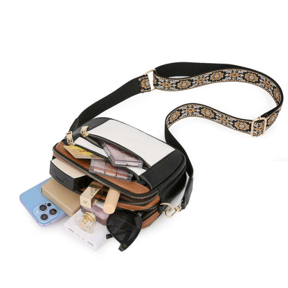 Ladies' Two-Tone Leather Crossbody Bag | Large-Capacity PU Wallet Multi-functional for Women - Noman Store LLC