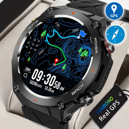 SENBONO GPS Smart Watch Men 1.45'' HD Screen Built-In GPS Altimeter Barometer Compass AI Voice Compatible With Android & IPhone - NOMAN STORE LLC