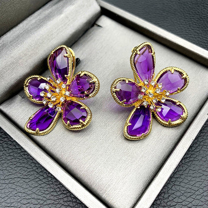 Women's European And American Exaggerated Crystal Flower Earrings - NOMAN STORE LLC