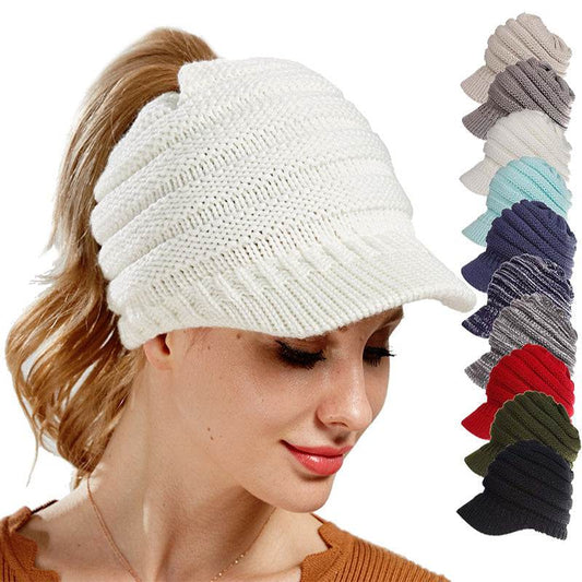 Women Ponytail Beanies Autumn Winter Hats Female Soft Knitting Caps Warm Ladies Skullies - Noman Store LLC