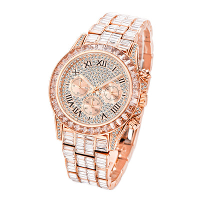 Fashion Three Eyes Rainbow Diamond Daikin Watch Full Square Diamond British Men's Watch - NOMAN STORE LLC
