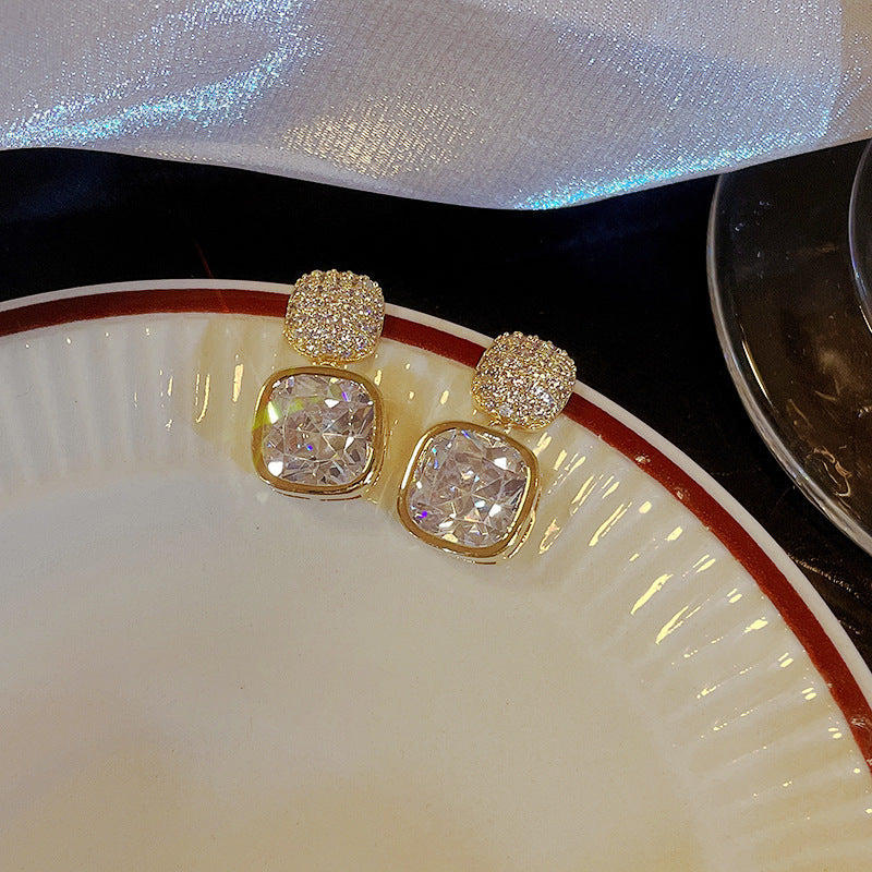 Simple Square Zircon Stud Earrings Ins Light Luxury High-end Women's New All-matching - NOMAN STORE LLC