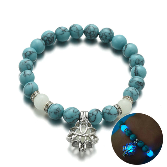 Energy Luminous Lotus Natural Stone Bracelet Yoga Healing Luminous Glow In The Dark Charm Beads Bracelet For Men Women Prayer Buddhism - NOMAN STORE LLC