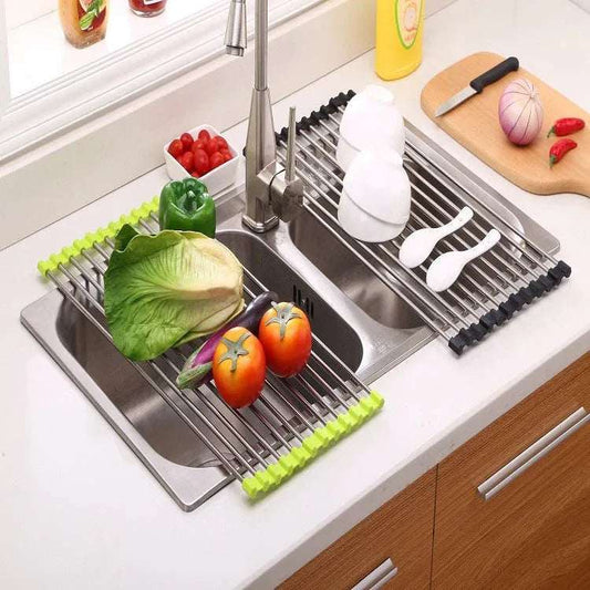 Folding Kitchen Drain Sink Rack Stainless Steel - Noman Store LLC
