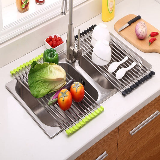 Folding Kitchen Drain Sink Rack Stainless Steel - NOMAN STORE LLC