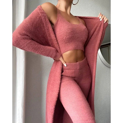 3 Piece Lounge Set, Cute Loungewear, Warm Suit Sets, Matching Set, Lounge Set, 3 Piece Pant Sets, Women Winter Dress - Noman Store LLC