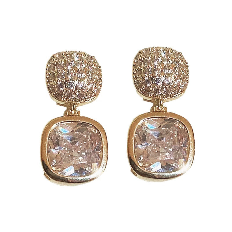 Simple Square Zircon Stud Earrings Ins Light Luxury High-end Women's New All-matching - NOMAN STORE LLC