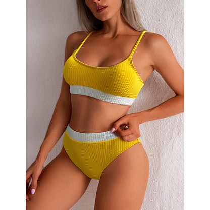 High Waist Bikini Swimwear Women Swimsuit New Push Up Biquini Ribbed Bathing Suit Women Sexy High Cut Bikinis Set - NOMAN STORE LLC