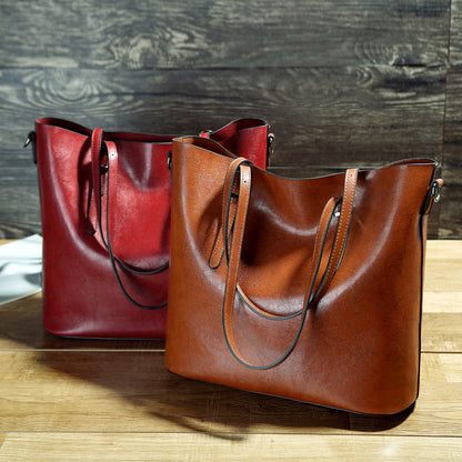 Simple Oil Wax Leather Messenger Shoulder Bags Women's High Capacity Portable Tote Bag - NOMAN STORE LLC